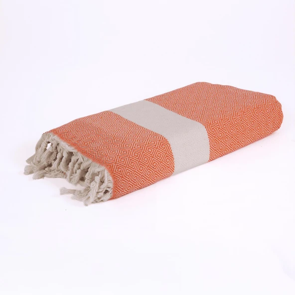 Homedius %100 Pamuk Bej-Turuncu Elmas Peştemal 2'li - 100x180 cm - 5