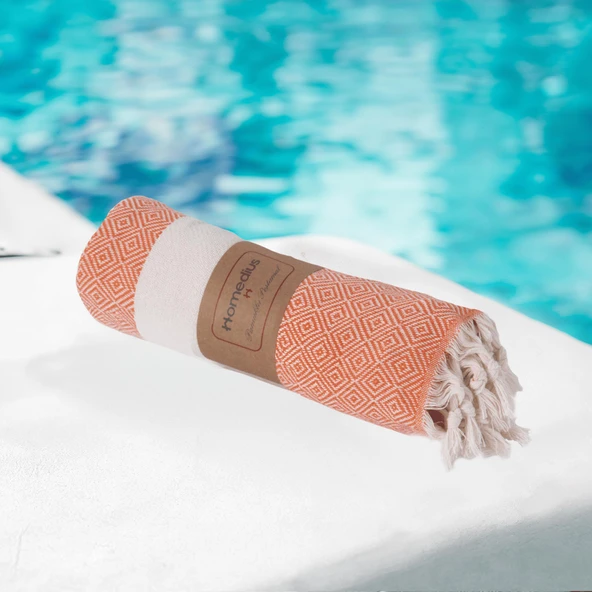 Homedius %100 Pamuk Bej-Turuncu Elmas Peştemal 2'li - 100x180 cm - 4