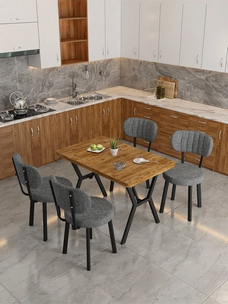 Azra 70x110cm Atlantik Mutfak Masası, Mutfak Masası Takımı, Yemek Masası, 4 Koyu Gri Sandalye - 2