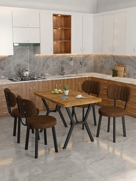 Azra 70x110cm Atlantik Mutfak Masası, Mutfak Masası Takımı, Yemek Masası, 4 Kahverengi Sandalye - 3