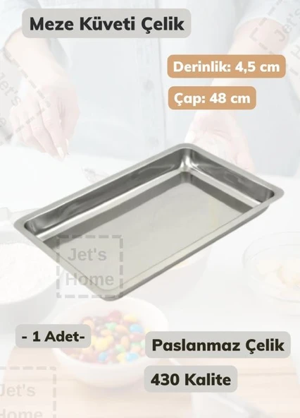 Çelik Meze Küveti 48 cm Paslanmaz Çelik Tabak