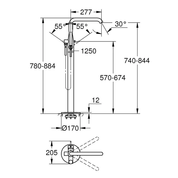 Grohe Essence Yerden Küvet Bataryası Brushed Hard Graphite - 23491Al1 - 2