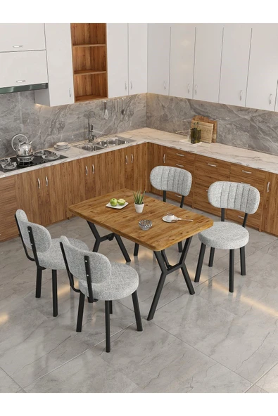 Azra 70x110cm Atlantik Mutfak Masası, Mutfak Masası Takımı, Yemek Masası, 4 Açık Gri Sandalye - 2