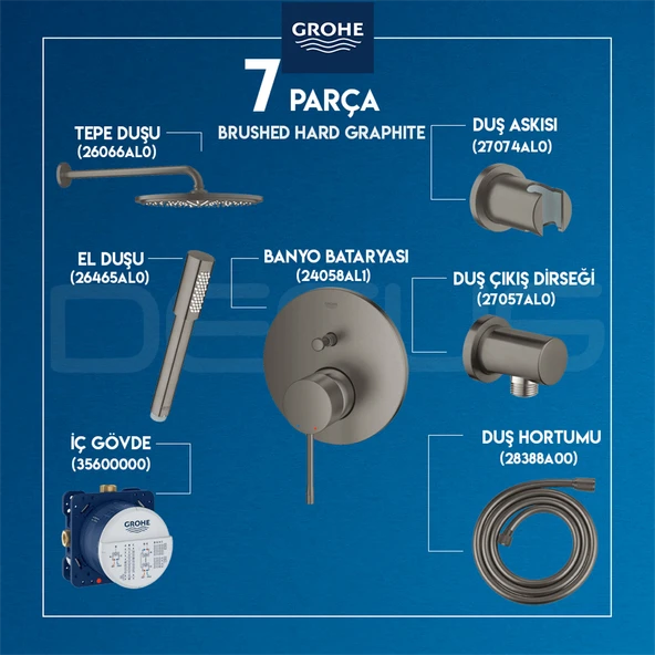 Grohe Essence Ankastre Set Brushed Hard Graphıte + 26066Al0 + 26465Al0 + 27074Al0 + 27057Al0 + 28388A00 + 24058Al1 + 35600000