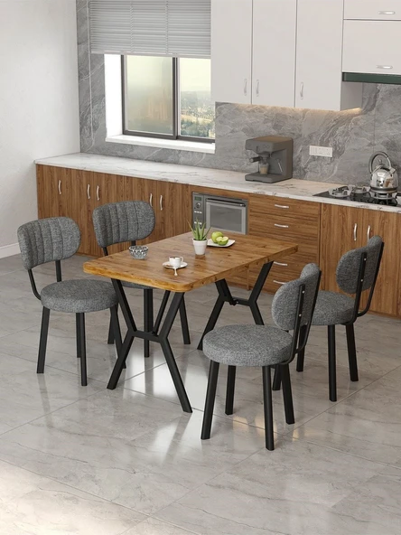 Azra 70x110cm Atlantik Mutfak Masası, Mutfak Masası Takımı, Yemek Masası, 4 Koyu Gri Sandalye