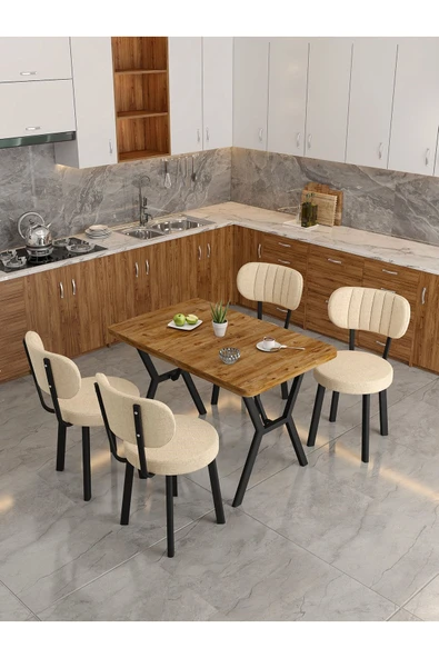 Azra 70x110cm Atlantik Mutfak Masası, Mutfak Masası Takımı, Yemek Masası, 4 Krem Sandalye - 2