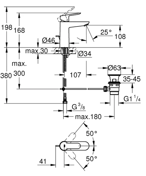 Grohe BauEdge Sifon Kumandalı Lavabo Bataryası M Boyut - 23758000 - 4