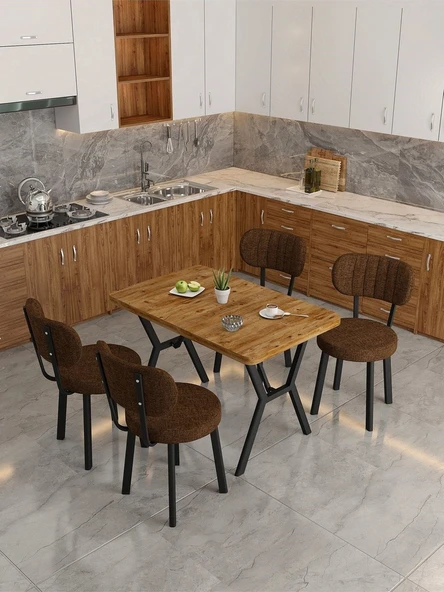 Azra 70x110cm Atlantik Mutfak Masası, Mutfak Masası Takımı, Yemek Masası, 4 Kahverengi Sandalye - 2