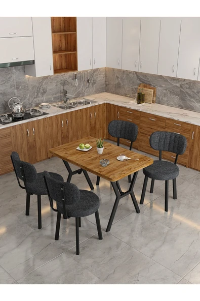 Azra 70x110cm Atlantik Mutfak Masası, Mutfak Masası Takımı, Yemek Masası, 4 Antrasit Sandalye - 3