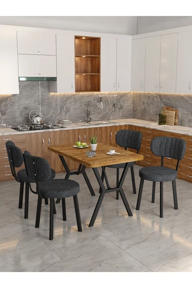 Azra 70x110cm Atlantik Mutfak Masası, Mutfak Masası Takımı, Yemek Masası, 4 Antrasit Sandalye - 2
