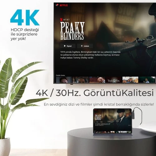 Bix BX16HB 4in1 Type-C 4K@30Hz HDMI, USB 3.0, AUX, 100W PD iPad, Macbook/Windows Uyumlu Çoklayıcı Adaptör - 5