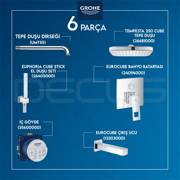 Grohe Eurocube Ankastre Duş Seti Umt55 + 26681000 + 26405000 + 24094000 + 13303000 + 35600000