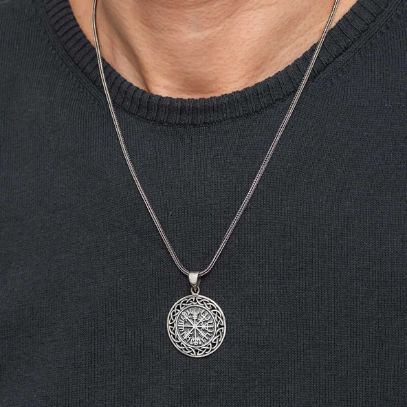 Gümüş Viking Pusula Erkek Kolye SL10789 - Resim 4