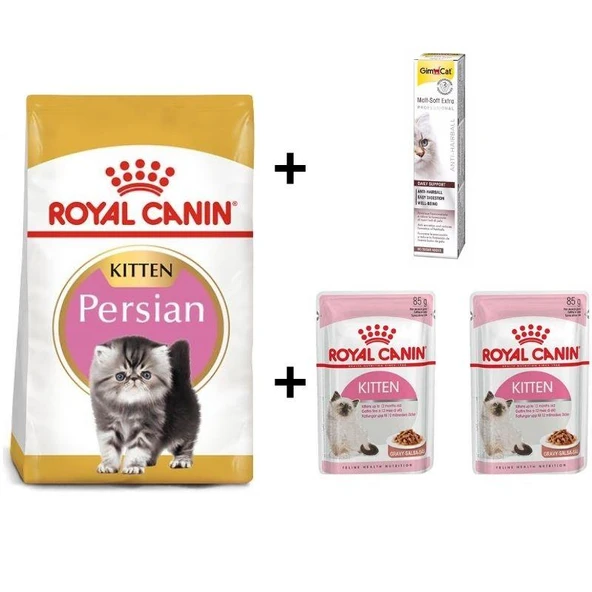 Royal Canin Kitten Persian Yavru Kedi Maması 2 kg + 2 Adet RC Yaş Mama 85 gr + 20 gr Gimcat Malt