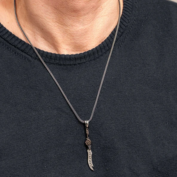 Gümüş Desenli Zülfikar Erkek Kolye SL10794 - Resim 3