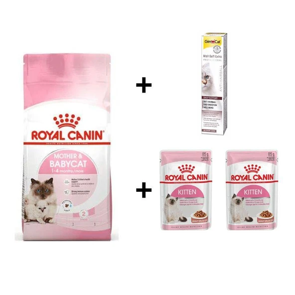 Royal Canin Mother BabyCat  Yavru Kuru Kedi Maması 2 Kg + 2 Adet RC Yaş Mama 85 gr + 20 gr GimCat Malt