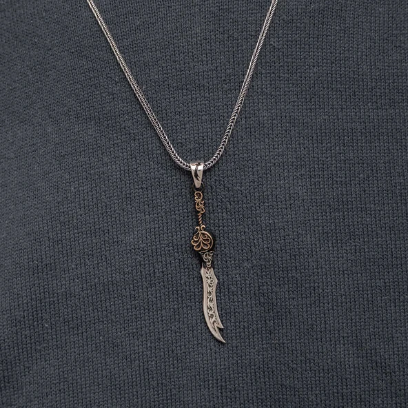 Gümüş Desenli Zülfikar Erkek Kolye SL10794 - Resim 4