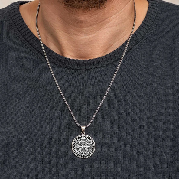 Gümüş Viking Pusula Erkek Kolye SL10789 - Resim 3