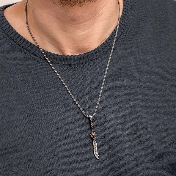 Gümüş Desenli Zülfikar Erkek Kolye SL10794 - Resim 2