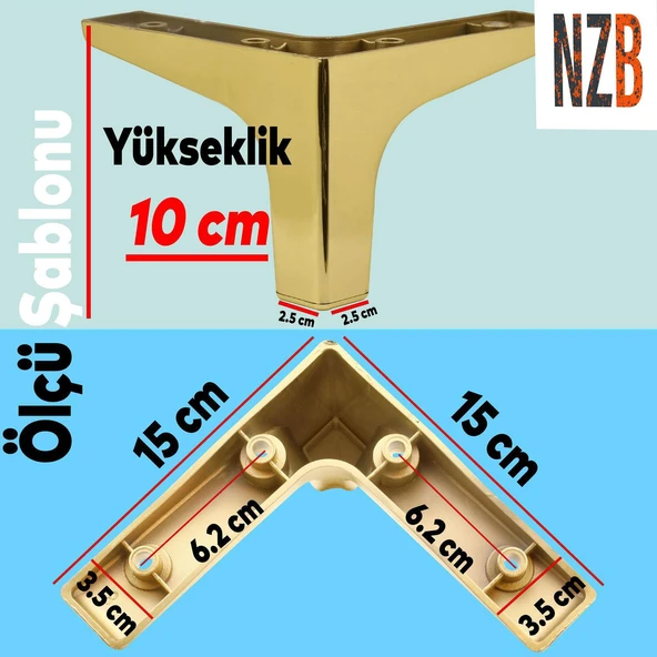 Mobilya Kanepe Sehpa TV Ünitesi Koltuk Ayağı 10 cm Altın Gold Baza Ayak 4 Adet - Resim 2