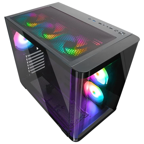 Rampage LOOPY PLUS Siyah 7*12cm ARGB Fan 950W 80 Plus Standart Temperli Cam Kumandalı ATX Mid-T Gaming Oyuncu Kasası - 2