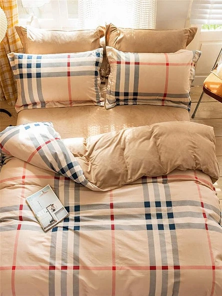 Beige Nevresim Takımı %100 Pamuk Çarşafı Lastikli