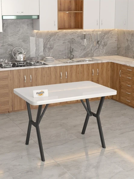 Azra 70x110cm Beyaz Mutfak Masası, Mutfak Masası Takımı, Yemek Masası, 4 Açık Gri Sandalye - 4