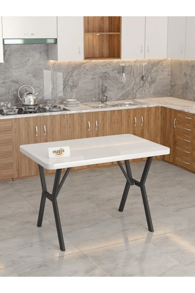 Azra 70x110cm Beyaz Mutfak Masası, Mutfak Masası Takımı, Yemek Masası, 4 Kahverengi Sandalye - 4