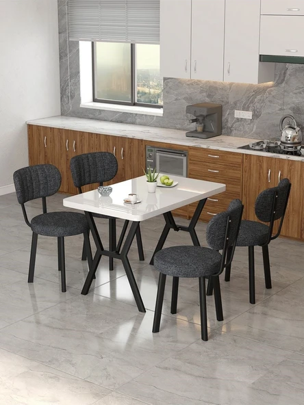 Azra 70x110cm Beyaz Mutfak Masası, Mutfak Masası Takımı, Yemek Masası, 4 Antrasit Sandalye