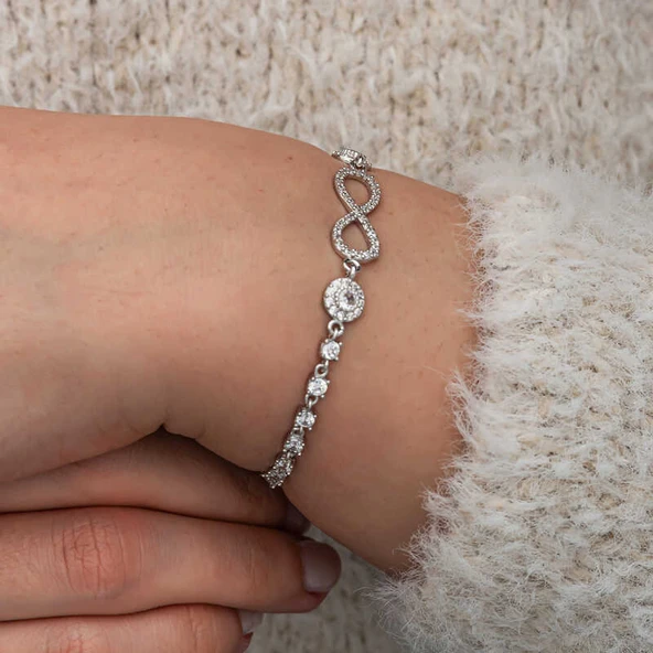 Gümüş Zirkon Taşlı Sonsuzluk Kadın Bileklik SL10767 - Resim 5