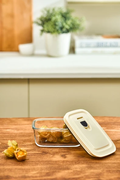 Cream Vakumlu Kapaklı Cam Saklama Kabı 0.4 Lt - Resim 3