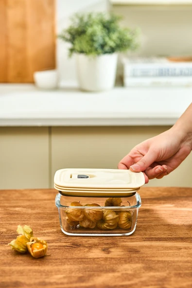 Cream Vakumlu Kapaklı Cam Saklama Kabı 0.4 Lt - Resim 2