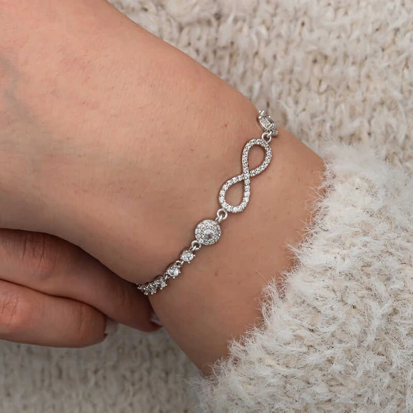 Gümüş Zirkon Taşlı Sonsuzluk Kadın Bileklik SL10767 - Resim 4