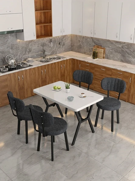 Azra 70x110cm Beyaz Mutfak Masası, Mutfak Masası Takımı, Yemek Masası, 4 Antrasit Sandalye - 3
