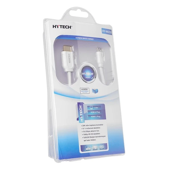 HYTECH 2metre HY-W235 Mini HDMI-HDMI Altın Uçlu 24K 1.4 Ver. 3D Kablo - Resim 3