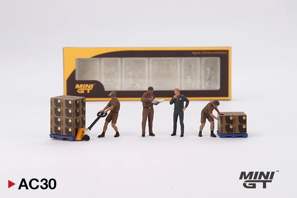 Mini GT AC30 1/64 Figurine: UPS Driver and workers