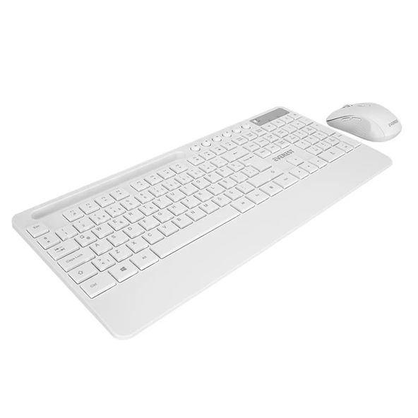 EVEREST KM-9676 Beyaz Multimedya Tablet-Telefon Standlı Klavye + Mouse Set - Resim 2