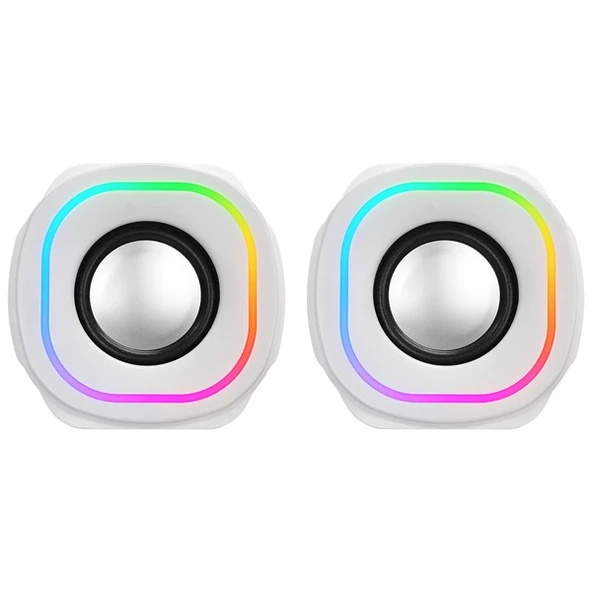 MIKADO MD-180 2.0 3W*2 Beyaz RGB Aydınlatmalı USB + 3.5mm USB 5V Speaker Hoparlör - Resim 4