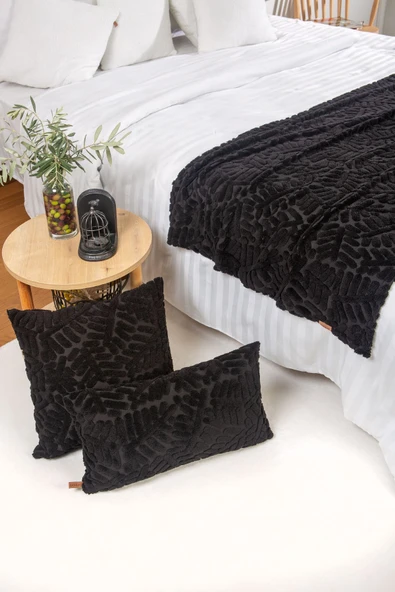 Jakarlı Yatak Runner Set Forest Siyah - Resim 2