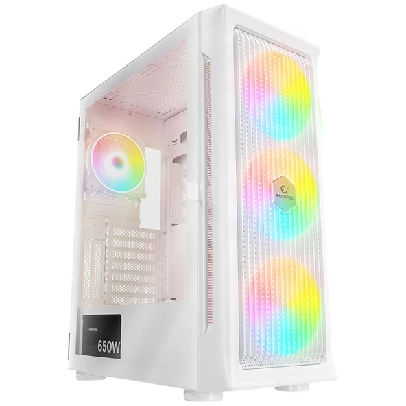 RAMPAGE 650W 80+ PROLIX MESH 4-RGB FANLI GAMING MID-TOWER PC KASASI BEYAZ - 1