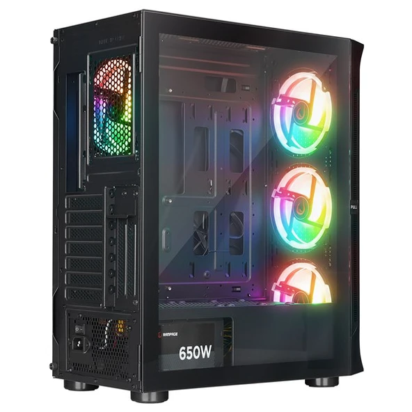 RAMPAGE 650W 80+ PROLIX MESH 4-RGB FANLI GAMING MID-TOWER PC KASASI - Resim 4
