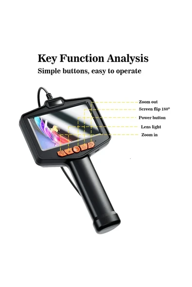 4.3 İnç Ekran 5 Metre Endüstriyel Endoskop HD Yılan Kamera (Tek Lens 8 LED Işık) - 5