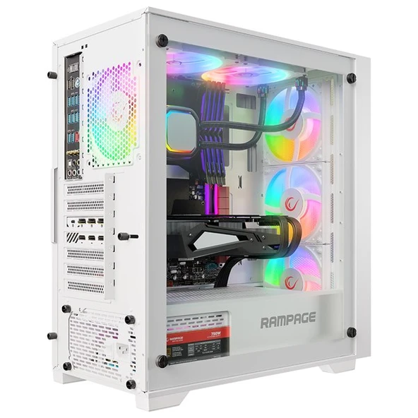RAMPAGE 750W 80+ BRONZE VOYAGER 4-RGB FANLI GAMING MID-TOWER PC KASASI BEYAZ - 3
