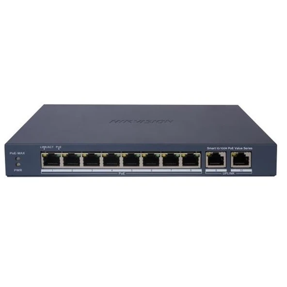HIKVISION 8port 60w FULL PoE DS-3E1310P-EI/M 10/100 2X-UPLINK Yönetilemez Switch Metal ürün görseli