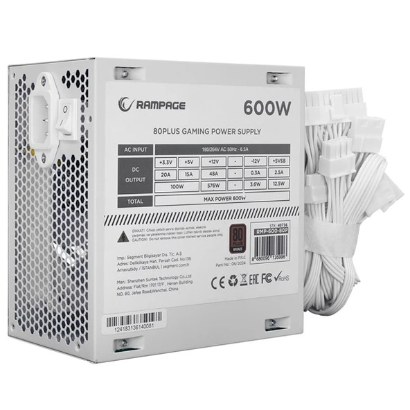 RAMPAGE 600W 80+ BRONZE RMP-600-80P POWER SUPPLY BEYAZ - Resim 4