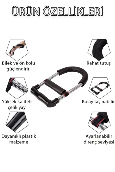 Bilek Güçlendirme Aleti Ayarlanabilir Siyah El Yayı Ön Arka Kol Güçlendirici Kas Geliştirici Fitness - 4