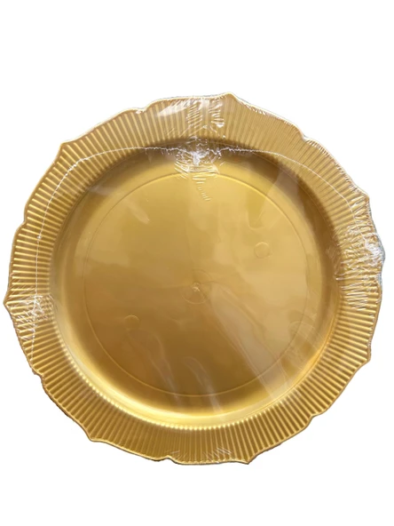Omeyva Davet Parti Sunum Doğum Günü Altın Renkli Sert Plastik Mika Tabak - 22 Cm. -6 Adetlik 3 Paket - 3