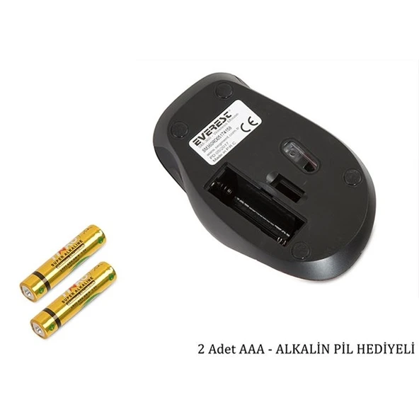 EVEREST SM-360 Usb Siyah 3D Optik Süper Sessiz Alkalin Pil Kablosuz Mouse - Resim 5