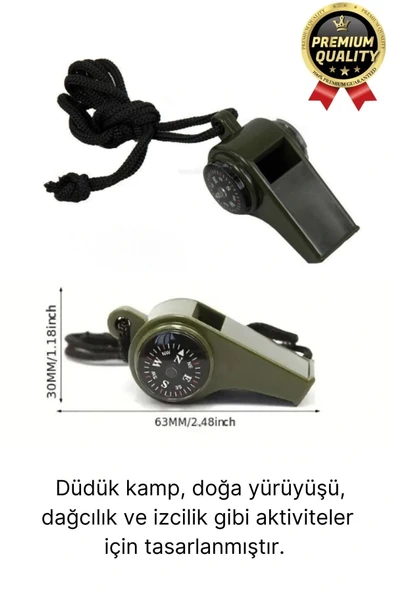 Çok Fonksiyonlu Yüksek Sesli Pusulalı Termometreli Suya Dayanıklı Kamp Deprem Acil Durum Düdüğü - 2