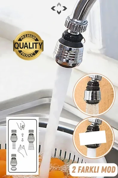 Premium 2 Modlu 360° Dönebilen Perlatör Başlığı Mutfak Lavabo Su Tasarrufu Musluk Ucu Şık Tasarım - Resim 6
